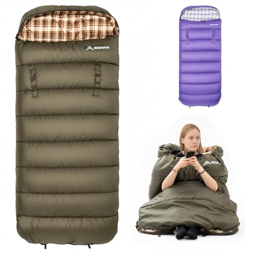 BISINNA Flannel XXL Sleeping bag (90.55"x39.37") Wearable Sleeping Bag for Alults 3 Season with Pillow Compressdin Sack fo...