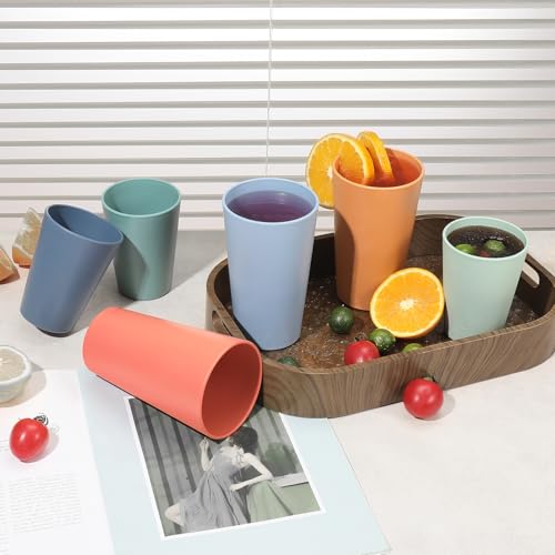 HEYCOME Set of 12 Wheat Straw Cups, 6 Pcs 20 oz & 6 Pcs 12 oz Unbreakable Drinking Cups, Reusable Plastic Cups Sets, Water...