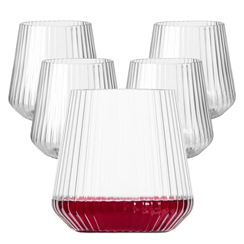 Lueumxc 40 Pack Plastic Ribbed Wine Glasses, 14Oz Origami Disposable Wine Glasses Unbreakable Clear Plastic Cocktail Glass...