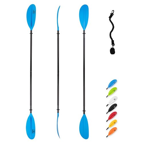 OCEANBROAD Kayak Paddle 95in/241cm Alloy Shaft Kayaking Boating Canoeing Oar with Paddle Leash 2 Paddles, Blue
