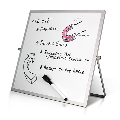 Flipside Products 12" x 12" Double-Sided Dry Erase Magnetic Flip Easel w/Black Dry Erase Marker w/Erase Cap, Adjustable St...
