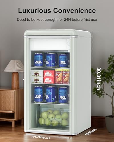 ceamorfco 4.9 Cu.Ft Retro Beverage Cooler Double Glass Door Fridge - Holds 120 Cans,8-liter freezing space 5 Temp Settings...