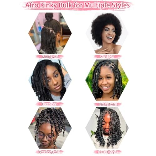 REBECCA FASHION Afro Kinky Bulk Human Hair 50g/Pack Braiding Hair for Dreadlock Extensions, Loc Repair, Afro Kinky Curly Human Hair Bulk for Twist 22 Inch Natural Black Color