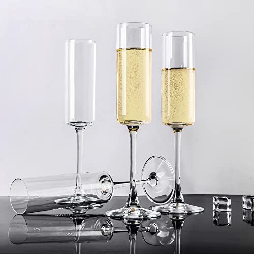 YARYOUNG Set of 12 Square Champagne Glasses, 6 oz Capacity, Premium Crystal Clear Glass