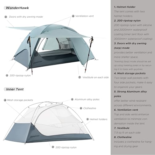 Montiro Wander Hawk 2-Person Backpacking Tent, Lightweight 2 Person Tent for Bikepacking Backpacking Camping & Hiking