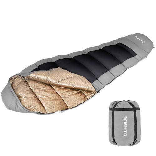 MHTD Winter Cold Weather Sleeping Bag for Adults 0 Degree,Cotton Canvas with YKK Zipper Compact Backpacking Mummy Camping ...
