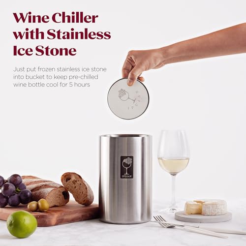 IPUJAN Wine Chiller Bucket with Stainless Ice Stone - Champagne Bucket for 750ml Single Bottle Cold up to 5 Hours - Iceles...