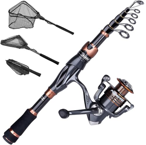 PLUSINNO Telescopic Fishing Rod and Reel Combo(1.98M 6.49FT),Fishing Net Fish Landing Net, Durable Nylon Material Mesh, Sa...