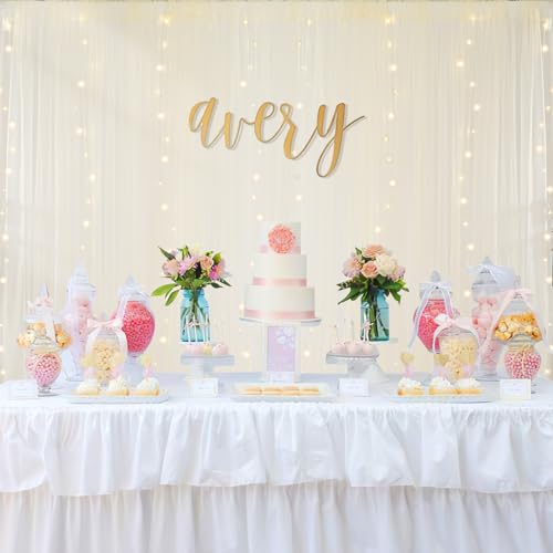 Beige Tulle Backdrop with Lights String 2 Panels 5×10ft Wedding Curtains Drapes for Party Bridal Shower Photo Booth Decor