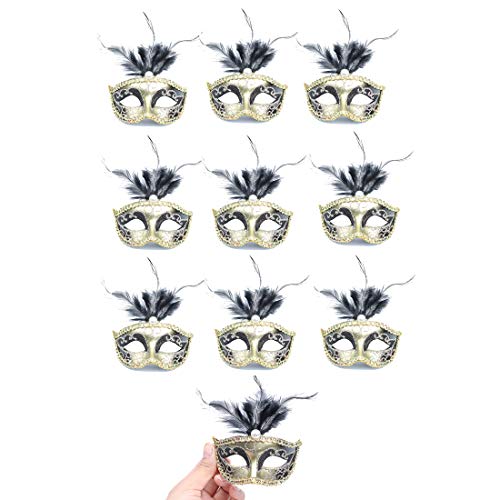 Hophen 24 Pieces Decorative Mini Masquerade Mask Party Decorations Luxury Feather Mardi Gras Venetian Mask Party Favors (B...