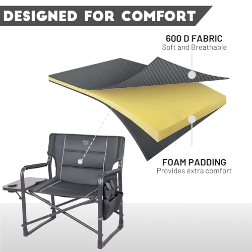 Timber Ridge XXL Directors Chair, 600lbs Capacity Heavy Duty Folding Camping Chair with Side Table & Insulated Pocket, Ove...