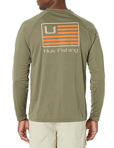 Huk Men's Americana Flag Pursuit | Long Sleeve Performance Fishing Shirt with +30 UPF Sun Protection