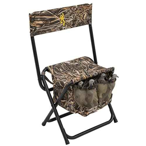 Browning Dove Shooter Hunting Chair - Compact and Foldable Steel Frame with Realtree Camo, Extra-Wide Seat, Insulated Cooler Bag, and Decoy, Shell Pockets