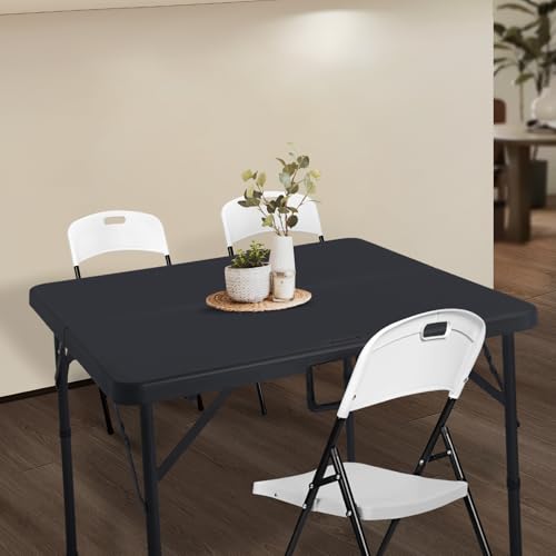 Byliable 34" Square Folding Card Table, Fold-in-Half Utility Dining Portable Table Heavy Duty HDPE Plastic Foldable with C...