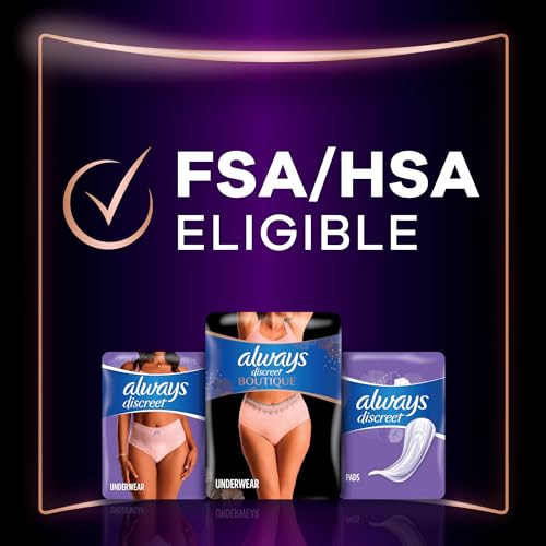 Always Discreet Boutique Incontinence and Postpartum Underwear for Women, Maximum Protection, Extra Large, Rosy, 48 Count (3 Packs of 16)