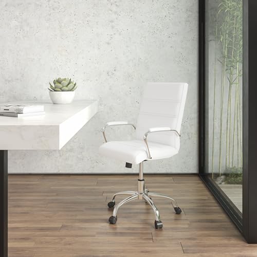Flash Furniture Whitney Mid-Back Swivel LeatherSoft Desk Chair with Padded Seat and Armrests, Adjustable Height Padded Off...