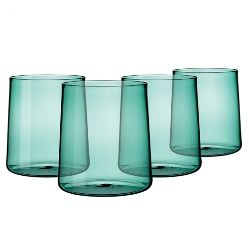 Emerald Green Glass Tumbler Set of 4 – 16.5 oz Borosilicate Drinkware – Durable, Lead-Free, Dishwasher Safe – Unique Color...