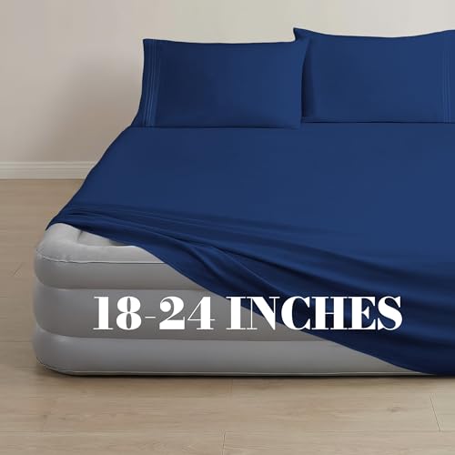 Mocassi 4-Piece Extra Deep Pocket 16-24 Inch Air Mattress Bed Sheet Set- 4PC Sheet Set with Smart Pockets Ideal for Air Be...