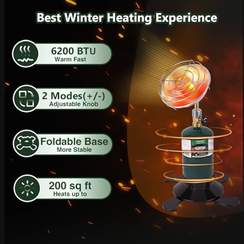 Portable Propane Heater with Catalytic Burner for Camping Outdoor Space 6200BTU Power with Control Valve Patio Heater 1lb ...