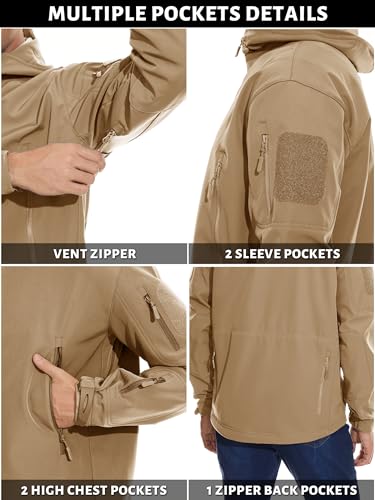 TACVASEN Men's Special Ops Military Tactical Soft Shell Winter Warm Fleece Lined Jacket Rain Hood Coat Hiking Snowboard