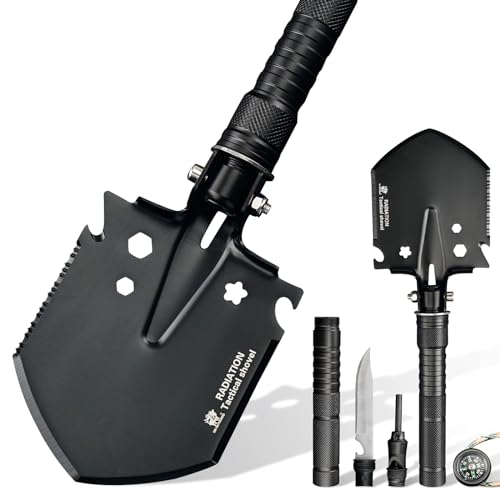 HX OUTDOORS Tactical Survival Shovel, Collapsible and Foldable Entrenching Tool, Portable Multitool for Camping, Hiking, C...