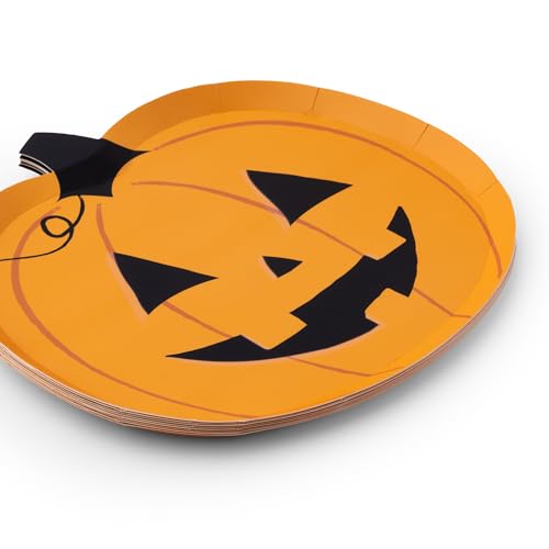 Bonjour Fête Orange Jack-O-Lantern Small Paper Party Plates | Disposable Dessert Plates | Premium Party Supplies | Hallowe...