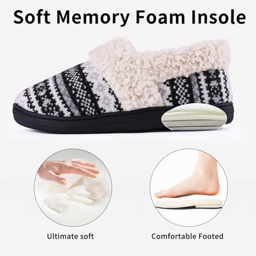 Evshine Women's Fuzzy Memory Foam Slippers, Closed Back Knit Bedroom Slippers, Slip-On Warm House Shoes for Indoor & Outdo...