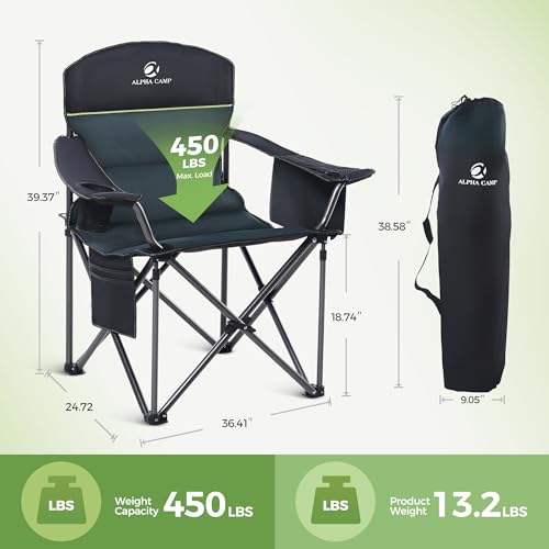 LET'S CAMP Oversized Folding Camping Chair Portable Outdoor Heavy Duty Padded Chairs Lawn Chair with Cup Holder, Storage P...