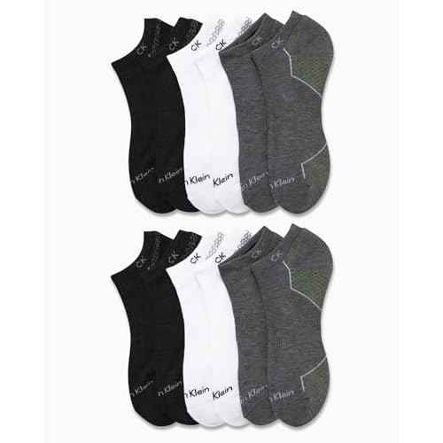 Calvin Klein Mens No Show Socks - 12 Pack Lightweight Breathable Cushioned Athletic Low Cut Socks for Men