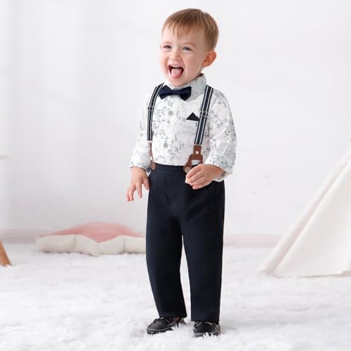 nilikastta Toddler Boy Outfit Boy Suit Boy Dress Shirt with Bowtie/Suspender Pants Gentleman Wedding Outfits 1-10 Years