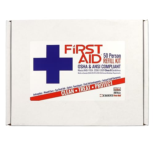 OSHA & ANSI First Aid Kit Refill/Upgrade, 50 Person, 208 Pieces, ANSI 2021 Class B - Includes Splint, Tourniquet, Tools, S...
