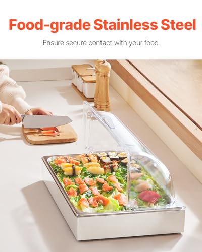 VEVOR Countertop Food Serving Display Container, 1 x 1 Pan Stainless Steel Food Serving Tray, Buffet Condiment Dispenser D...