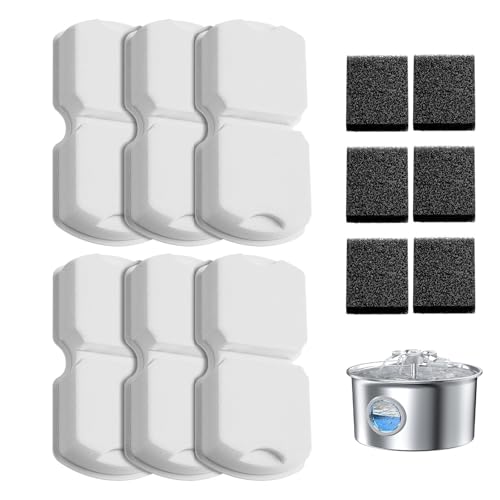 IHOUONE Official Cat Fountain Filter: 12 Cat Water Fountain Filter Replacement - 6 Carbon Filters & 6 Foam Filters - Suita...