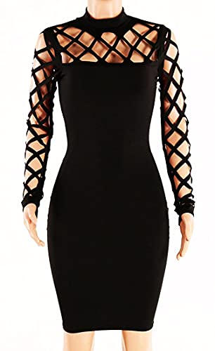 AMiERY Women's Hollow Out Dress Bandage Clubwear Long Sleeve Bodycon Dresses