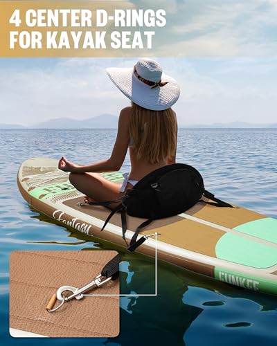 FUNKEE 11’×34"×6" Extra Wide Inflatable Stand Up Paddle Board, Sup Board with Removable Fins, Backpack, Floating Paddle, S...