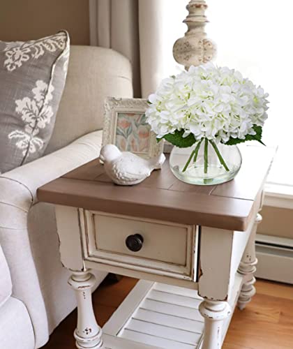 Hollyone Hydrangea Artificial Flowers with Vase White Silk Fake Flowers Arrangements in Glass Vase with Faux Water for Hom...