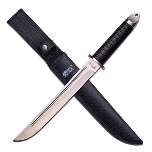 MTech Xtreme – Fixed Blade Knife - Satin Stainless Steel Blade w/Blood Groove, Injection Molded Rubber Handle w/Ribbon Pat...