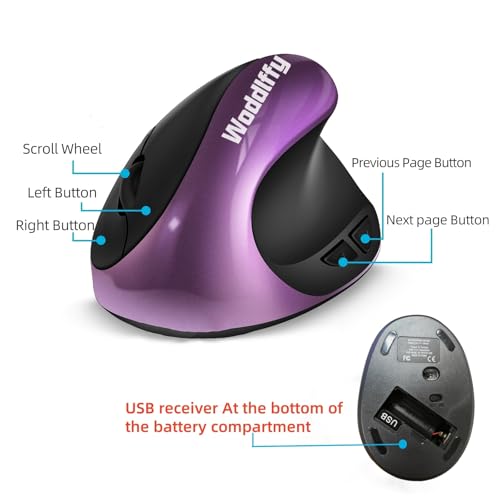 Woddlffy Ergonomic Mouse Wireless, Vertical Mouse Right Handed Small Mouse with 6 Buttons 1000/1200/1600 for Laptop,Deskto...
