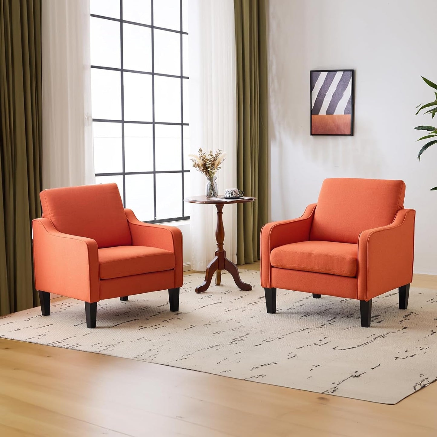 Burnt Orange Mid Century Modern Accent Chair for Living Room & Bedroom, Scooped Arm, Upholstered Comfy Chair for Apartment, Waiting Room