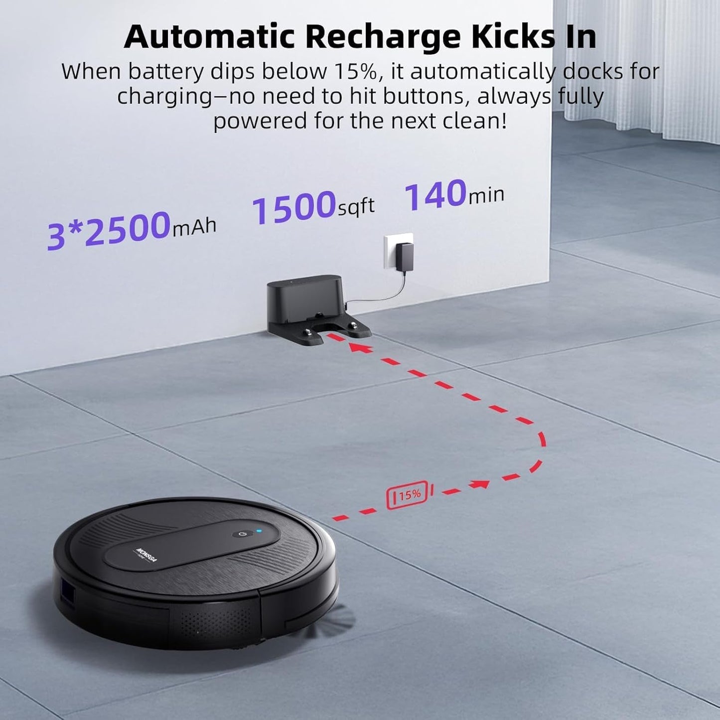 Robot Vacuum Cleaner, 4000Pa Powerful Suction Robotic Vacuum, 3.2" Super-Slim, 140Min Runtime, Vacuum Robot for Hard Floor/Low Pile Carpet/Pet Hair, Remote/App/Voice Control, Schedule Clean