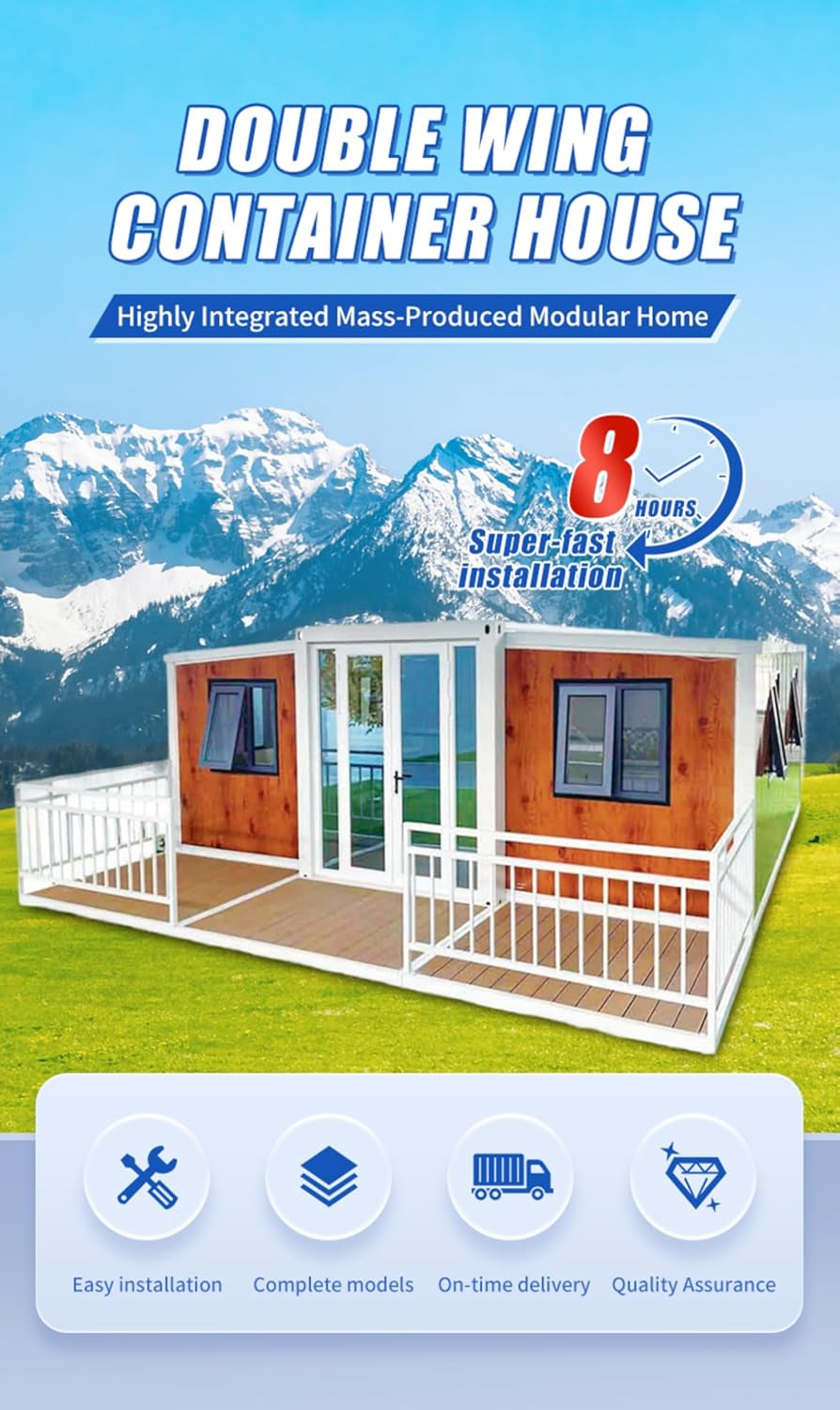 Portable Foldable Solar-Powered Off-Grid Modular Tiny Home | Prefab Mobile Container Cabin | Modern Villa with Bedroom Bathroom and Kitchen for Remote Living & Rental