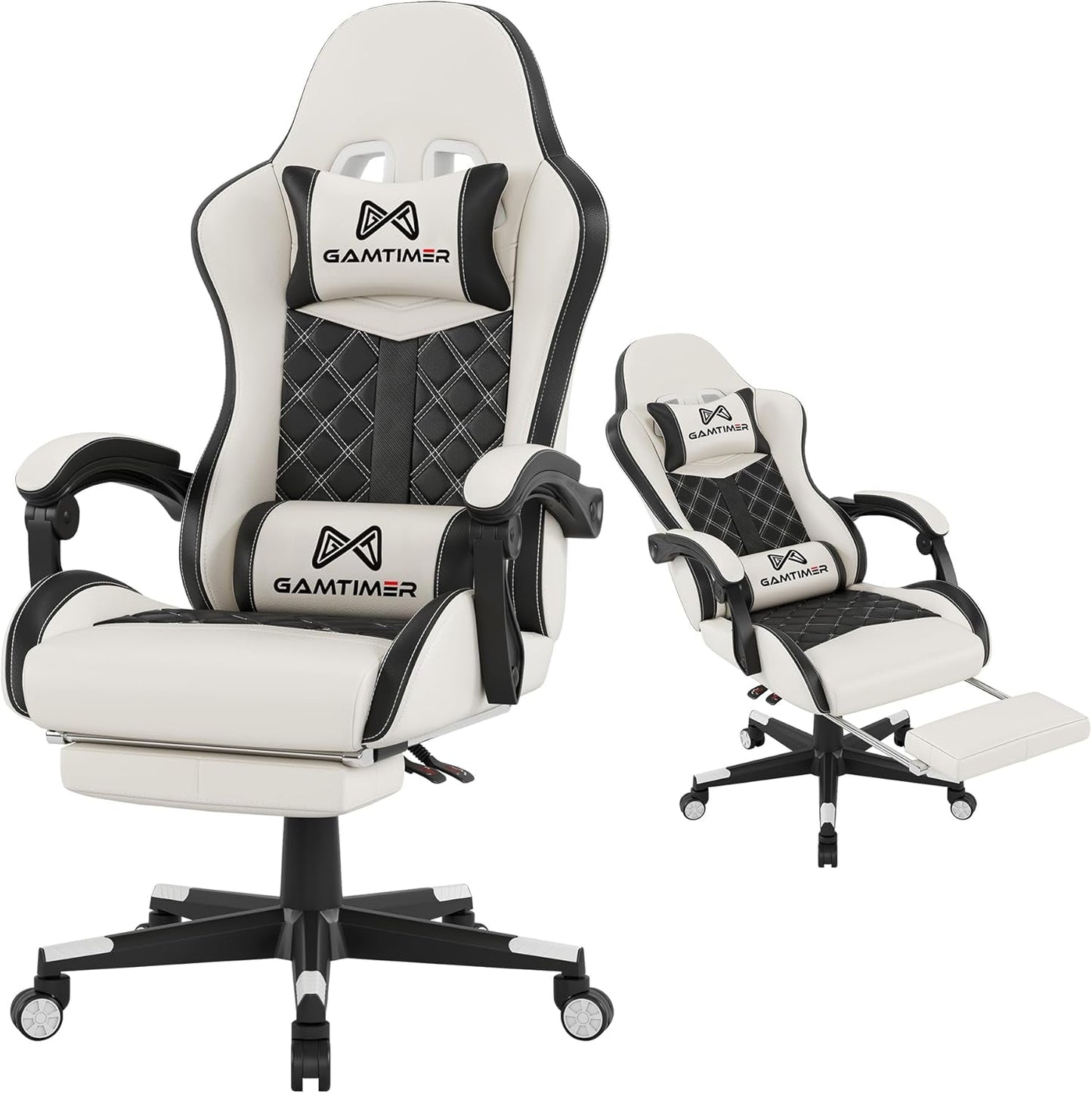 Office Chair, 400 Lbs Adult Chair, High Back Computer Chair with Footrest and Linked Armrests, Office Video Game Chair with Lumbar Support (White)