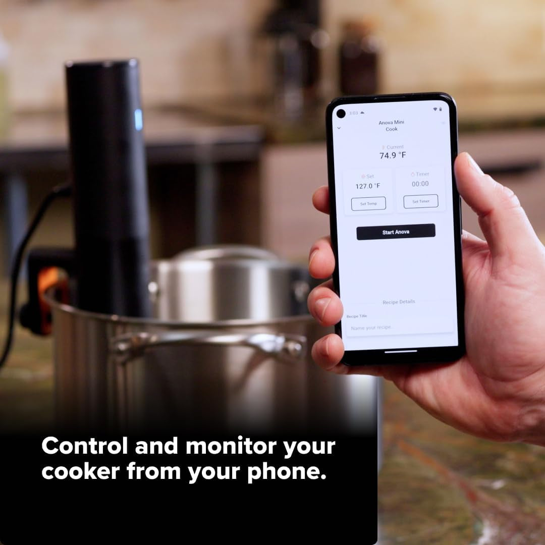 Sous Vide Precision Cooker Mini, 850 Watts, Black and Orange, App Enabled, 2024 Model