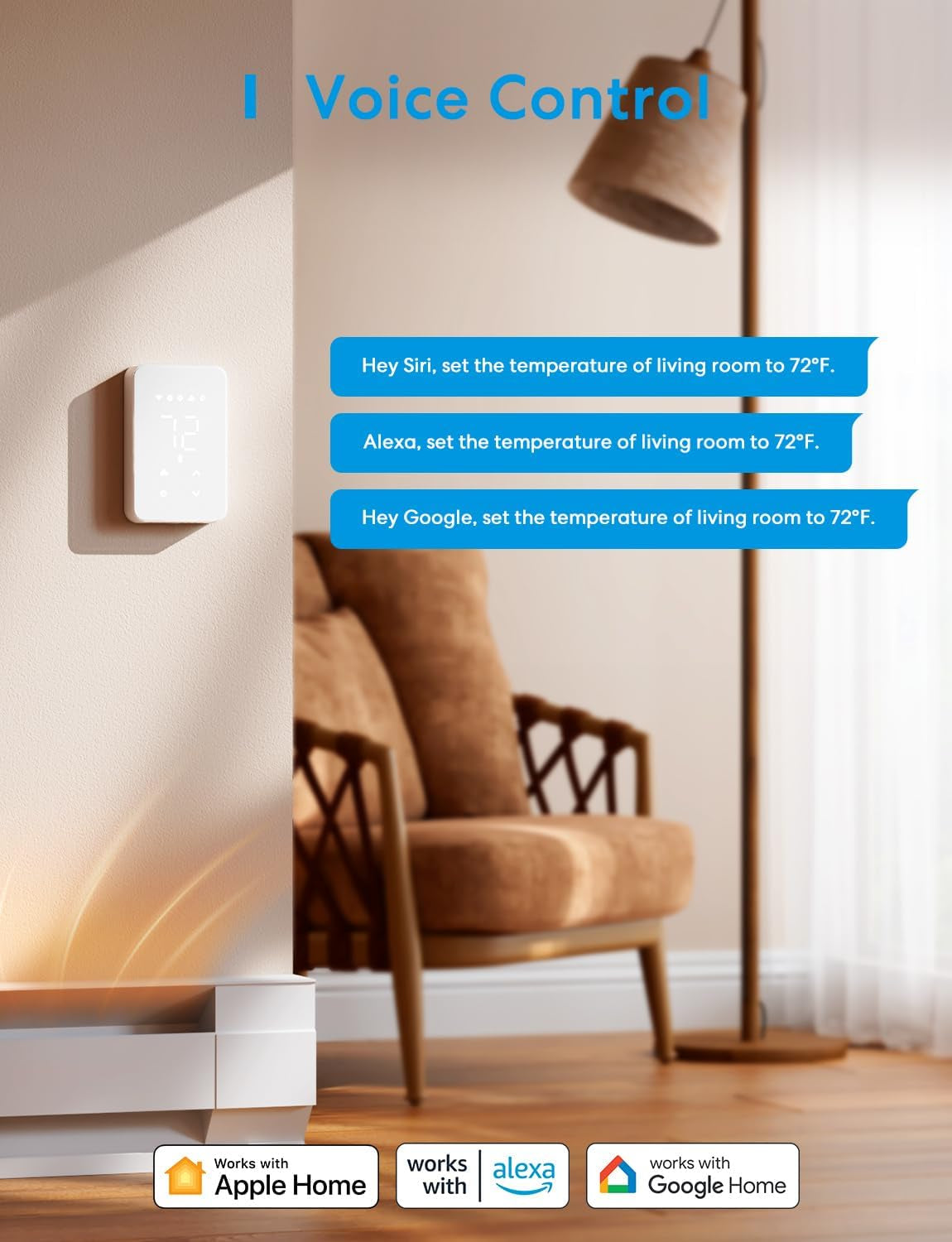 Smart Thermostat for Electric Baseboard and In-Wall Heaters Work with Homekit, Alexa and Google Home, 120V-240V Wi-Fi Programmable Thermostat with Easy Install, Energy Saving, 4 Wires Needed