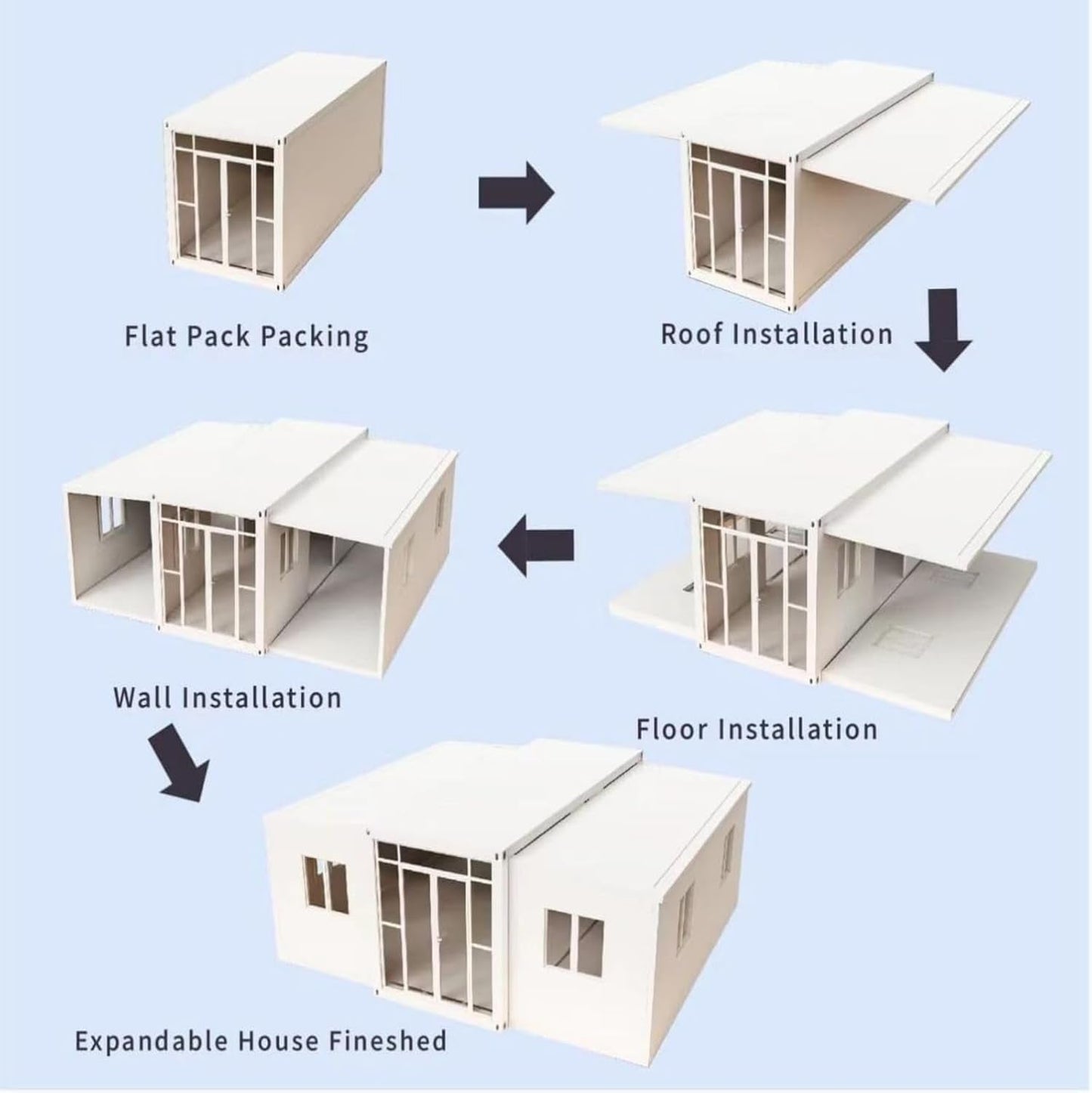 20FT Tiny Houses to Tive In, Prefab Homes, Equipped with a Bedroom, Bathroom and Kitchen, Prefabricated Container House Designed Specifically for Adults, Expandable Container House
