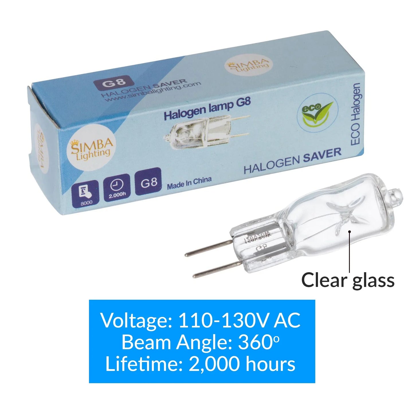 Simba Lighting Halogen Light Bulb G8 T4 20W JCD Bi-Pin Shorter 1.38" Length 120V, 2700K, 10-Pack