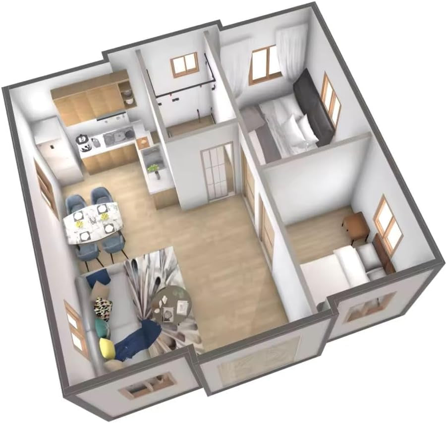 Quick.Simple.Easy SEQ Tiny Prefab Luxury Home to Live In_Container Movable House with 1 Bathroom, 1 Bedroom & 1 Kitchen.Modular Guest House – 20 FT by 30Ft Free Airconditioner