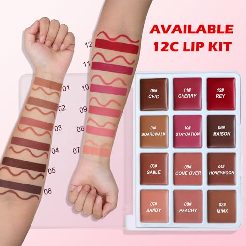 O'CHAIN 12 Matte Lipstick Palette and 12 Lip Liners, All-in-One Professional Lip Makeup Kit, Long-Lasting Waterproof Lipst...