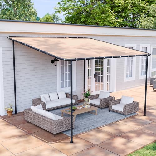 Aoxun 10x12 Lean to Gazebo Outdoor Pergola with Water Resistant & UV-Resistant, Wall-Mounted Canopy Sloped Roof Awning for...