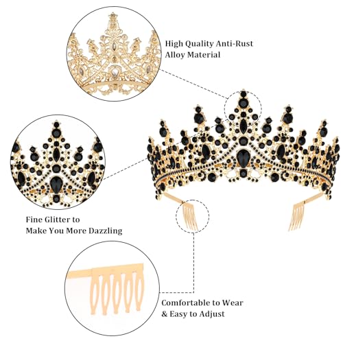 Crown and Glitter Sash for Adult Women - Princess Tiara, Hat, Headband for Birthday Parties - Black Decorations